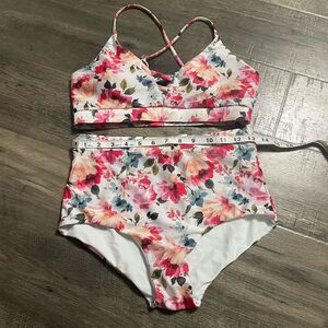 Women’s Two Piece Floral Swim Suit High Waist Small